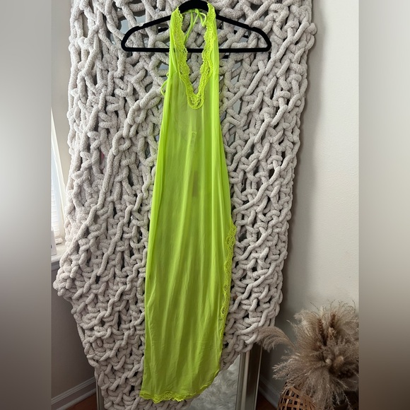 SKIMS SUMMER MESH LACE PLUNGE LONG DRESS NWT - GREEN HIGHLIGHTER - Picture 5 of 8